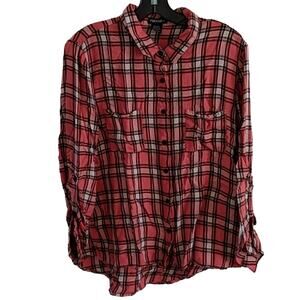 EUC Stoosh Coral Plaid Top, XL